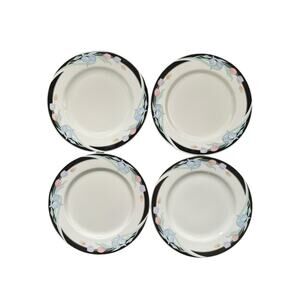 Vintage 1980s Caravel Excel Retro Patterned Iris & Tulip Dinner Plates Set of 4